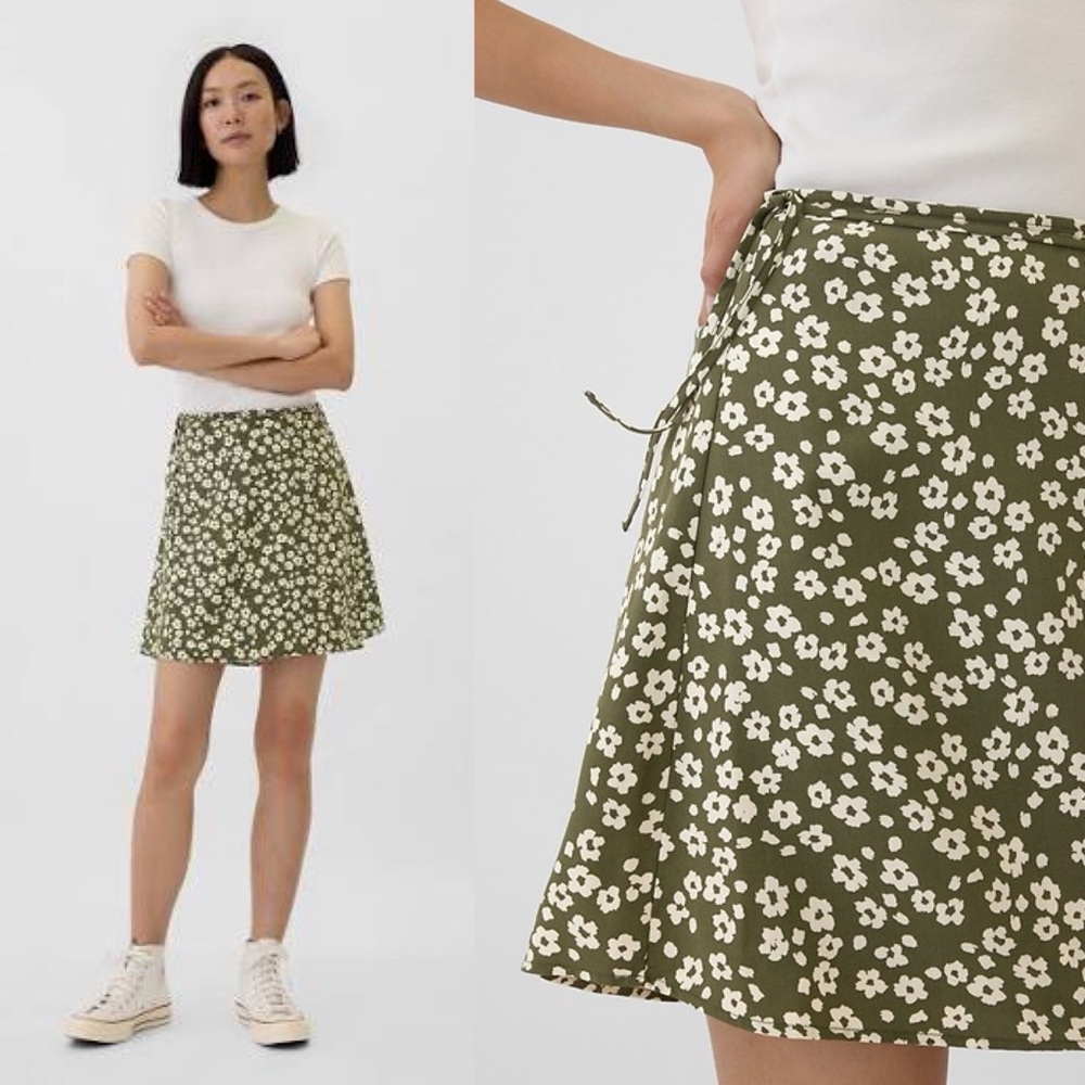 GAP Green Floral Wrap Skirt